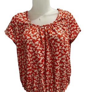 Chic Red and White Floral Blouse